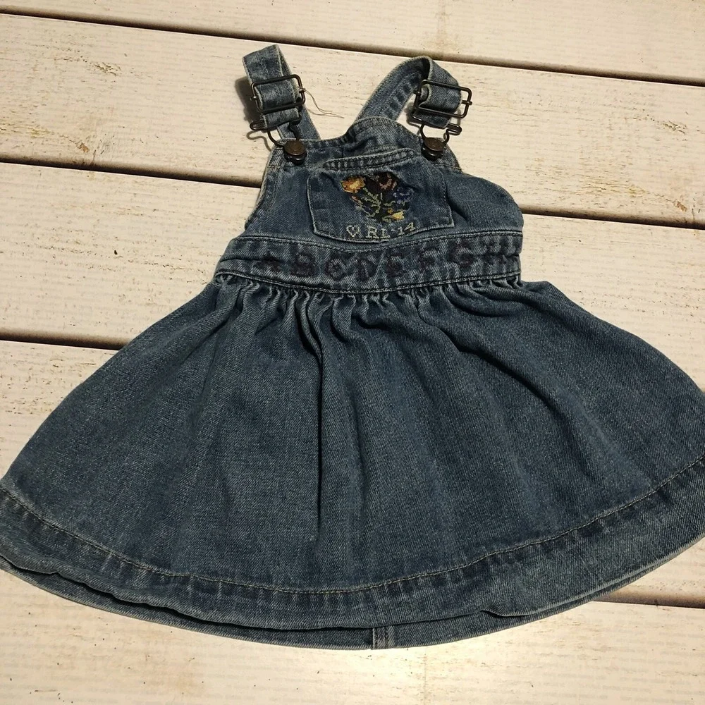 Ralph Lauren Denim Jumper Dress Infant Size 12 Months Embroidered